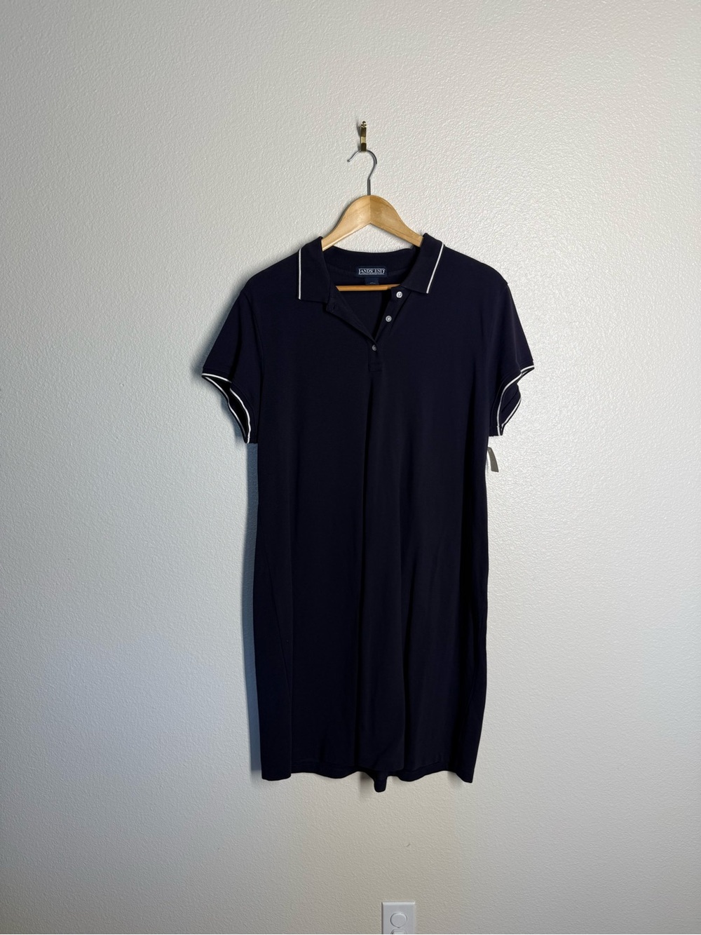 Lands' End Navy Polo Shirt Dress with White Piping